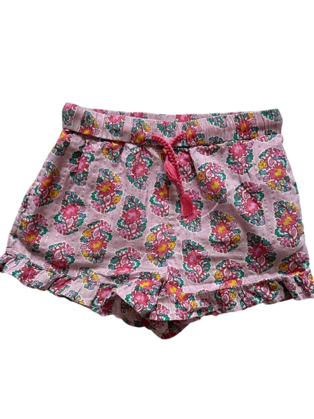 Mini Boden Pink Floral Ruffle Shorts Size 6